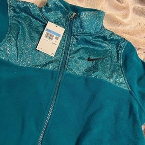 NEW NIKE SHINY SPARKLE ZIP UP FLEECE JACKET TURQUOISE